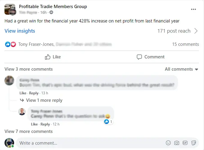 Screenshot: Tim's win post